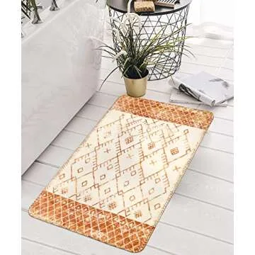 Uphome Bathroom Rugs 20x31 inch Orange Distressed Boho Bath Mat Non-Slip Vintage Moroccan Geometric Farmhouse Bath Rug Soft Microfiber Machine Washable Floor Mats for Bathroom Tub Sink Shower