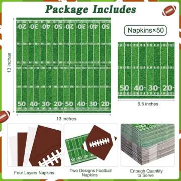50 PCS Football Party Supplies, 6.5 Inches Football Napkins with 2 Styles, Disposable Football Paper...
