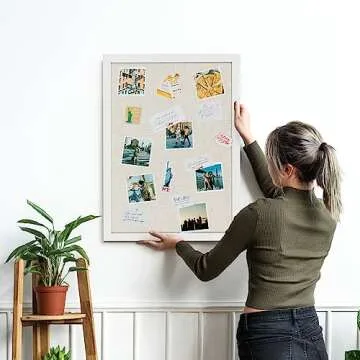 Farmhouse Linen Cork Bulletin Board with Pushpins 30x20