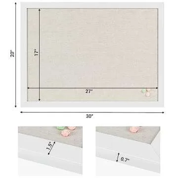 Farmhouse Linen Cork Bulletin Board with Pushpins 30x20