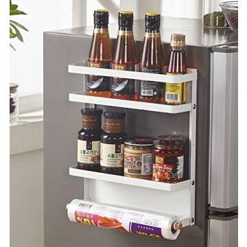 Magnetic Spice Rack Organizer,2 Tier Refrigerator Spice Storage Shelf, Also Suitable For Perforated Installation on Kitchen Walls,Can Hold spices,Drink Can and Sesame Oil,White By Cq acrylic