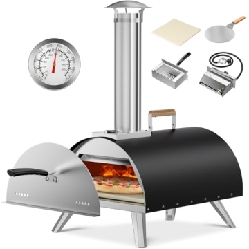 Multi-Fuel Pizza Oven Outdoor, 12" Portable Wood and Gas Fired Pizza Oven with Thermometer,Gas Hose ...