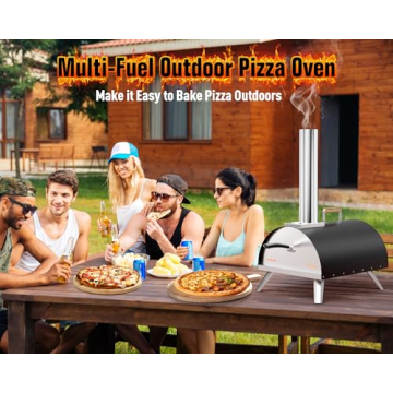 Multi-Fuel Pizza Oven Outdoor, 12" Portable Wood and Gas Fired Pizza Oven with Thermometer,Gas Hose & Pizza Stone,Heats up to 1000°F,Stainless Steel Pizza Oven for Backyard or Camping (Black)