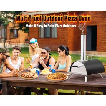 Multi-Fuel Pizza Oven Outdoor, 12" Portable Wood and Gas Fired Pizza Oven with Thermometer,Gas Hose & Pizza Stone,Heats up to 1000°F,Stainless Steel Pizza Oven for Backyard or Camping (Black)