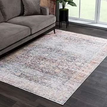 Bloom Rugs Caria Washable Non-Slip 8x10 Rug - Ocean Blue/Brick Traditional Area Rug for Living Room, Bedroom, Dining Room, and Kitchen - Exact Size: 7'8" x 10'