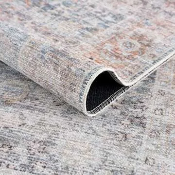 Bloom Rugs Caria Washable Non-Slip 8x10 Rug - Ocean Blue/Brick Traditional Area Rug for Living Room, Bedroom, Dining Room, and Kitchen - Exact Size: 7'8" x 10'