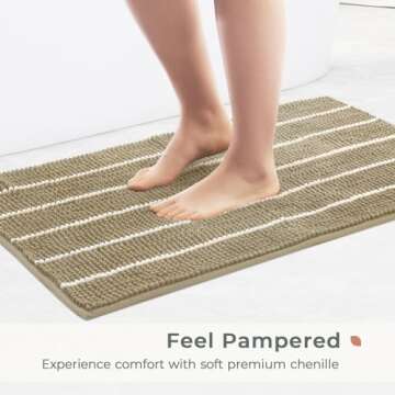 FRESHMINT Stripe Chenille Bathroom Rugs Set 2 Piece 17"x24"+20"x32", Water Absorbent Soft Bath Mat f...