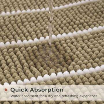 FRESHMINT Stripe Chenille Bathroom Rugs Set 2 Piece 17"x24"+20"x32", Water Absorbent Soft Bath Mat for Bathroom, Non Slip Bath Rug Washable Quick Dry Shower Mats, Beige and White