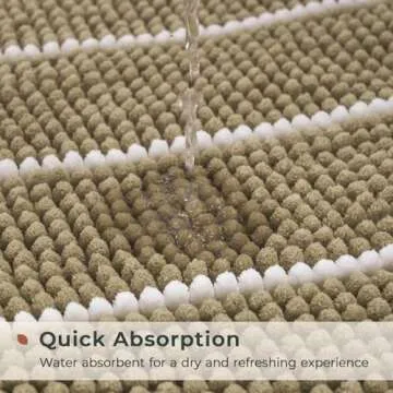 FRESHMINT Stripe Chenille Bathroom Rugs Set 2 Piece 17"x24"+20"x32", Water Absorbent Soft Bath Mat for Bathroom, Non Slip Bath Rug Washable Quick Dry Shower Mats, Beige and White