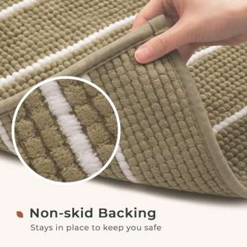 FRESHMINT Stripe Chenille Bathroom Rugs Set 2 Piece 17"x24"+20"x32", Water Absorbent Soft Bath Mat for Bathroom, Non Slip Bath Rug Washable Quick Dry Shower Mats, Beige and White