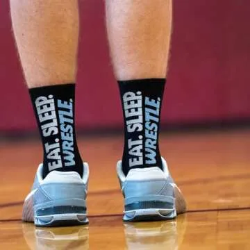 ChalkTalkSPORTS Wrestling Performance Crew Socks - Eat Sleep Wrestle - Mid-Calf Socks - Adult