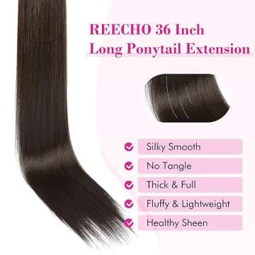 REECHO 36 Inch Drawstring Ponytail Extension for Women - Natural Black