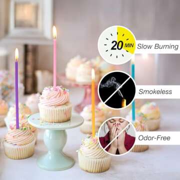 Apluselection 40-Count Rainbow Birthday Candles, Tall Thin Birthday Cake Candles Set, Rainbow Cupcake/Cake Decorations
