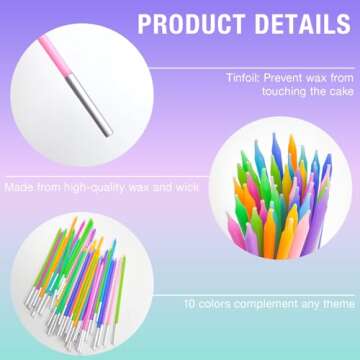 Apluselection 40-Count Rainbow Birthday Candles, Tall Thin Birthday Cake Candles Set, Rainbow Cupcake/Cake Decorations