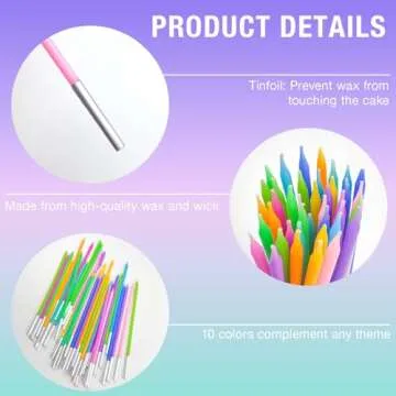 Colorful Apluselection 40-Count Rainbow Birthday Candles