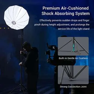 SMALLRIG Photography Light Stand 110"/9.2ft/280cm, Air-Cushioned Aluminum Photo Video Tripod Stand with 1/4" Screw for Softbox, Studio Light, Reflector and Ring Light, Max Load 8kg, RA-S280