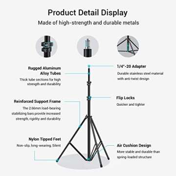 SMALLRIG Photography Light Stand 110"/9.2ft/280cm, Air-Cushioned Aluminum Photo Video Tripod Stand with 1/4" Screw for Softbox, Studio Light, Reflector and Ring Light, Max Load 8kg, RA-S280