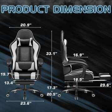 Homall Gaming Chair, Video Game Chair with Footrest and Massage Lumbar Support, Ergonomic Computer Chair Height Adjustable with Swivel Seat and Headrest (White)