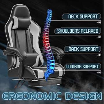Homall Gaming Chair, Video Game Chair with Footrest and Massage Lumbar Support, Ergonomic Computer Chair Height Adjustable with Swivel Seat and Headrest (White)