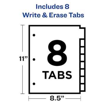Avery 8-Tab Binder Dividers, Write & Erase White Big Tabs, 1 Set (23078)