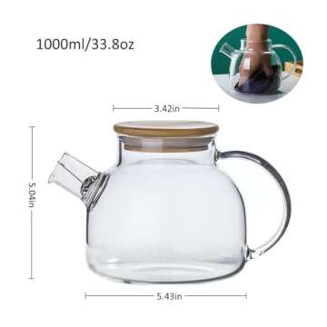 Hwagui - Glass Teapot with Infuser for Loose Tea and Blooming Tea, Heat Resistant Glass Teapot and K...