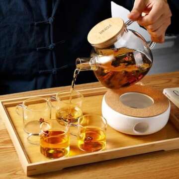 Hwagui - Glass Teapot with Infuser for Loose Tea and Blooming Tea, Heat Resistant Glass Teapot and Kettle for Stovetop, Perfect Tea Maker, 1000ml/33oz