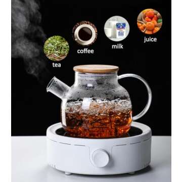 Hwagui - Glass Teapot with Infuser for Loose Tea and Blooming Tea, Heat Resistant Glass Teapot and Kettle for Stovetop, Perfect Tea Maker, 1000ml/33oz