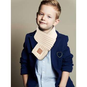 2 Pcs Warm Kids Winter Knit Scarves Child Warm Scarf Neck Warmer for Toddlers Boys Girls (Black, Bei...