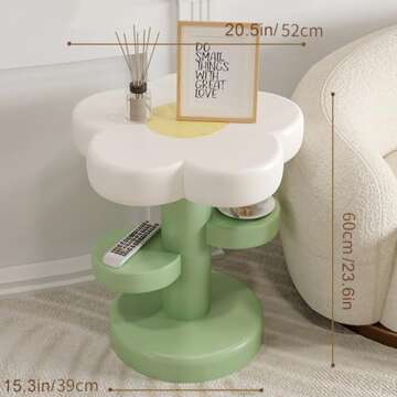 Flower Shape Small Side Table, Resin Sofa End Table, Accent Space-Saving Coffee Table for Living Roo...
