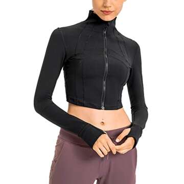 KTILG Women Yoga Jacket Zip Up Pullover Cropped Athletic Long Sleeve Running Seamless Gym Top with Thumb Holes