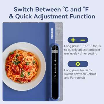 Food Warming Mat - Upgrade Electric Warming Tray with 11 Temp Levels & 10 Hours Timer, Fast & Full Surface Heating, Roll Up Silicone Heating Mat for Food, Versatile Food Warmer for Parties Buffet