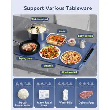 Food Warming Mat - Upgrade Electric Warming Tray with 11 Temp Levels & 10 Hours Timer, Fast & Full Surface Heating, Roll Up Silicone Heating Mat for Food, Versatile Food Warmer for Parties Buffet