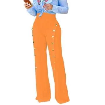 PINSV Women's High Waisted Stretchy Bootcut Pull On Dress Pants Business Casual Work Pants Orange XXL