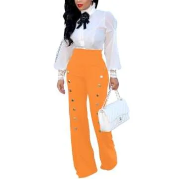 PINSV Women's High Waisted Stretchy Bootcut Pull On Dress Pants Business Casual Work Pants Orange XXL
