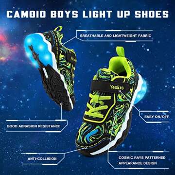 YESKIS Kids Light Up Shoes for Boys Camoio LED Flashing Lightweight Mesh Breathable Adorable Running...