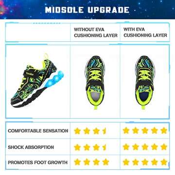 YESKIS Kids Light Up Shoes for Boys Camoio LED Flashing Lightweight Mesh Breathable Adorable Running Tennis Sneakers for Toddler Black Size 8