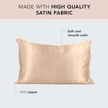 Kitsch Satin Pillowcase with Zipper for Hair & Skin, Softer Than Silk Pillow Cases Queen, Wrinkle-Free, Smooth and Cooling Satin Pillow Covers, King Size 19"x36", Valentines Gift for Her - Champagne