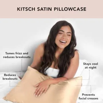 Kitsch Satin Pillowcase with Zipper for Hair & Skin, Softer Than Silk Pillow Cases Queen, Wrinkle-Free, Smooth and Cooling Satin Pillow Covers, King Size 19"x36", Valentines Gift for Her - Champagne