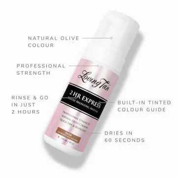 Loving Tan 2 HR Express Mousse, Dark + Mitt- Streak Free, Natural looking, Professional Strength Sunless Tanner- Up to 5 Self Tan Applications per Bottle, Cruelty Free, Naturally Derived DHA - 4 FL Oz