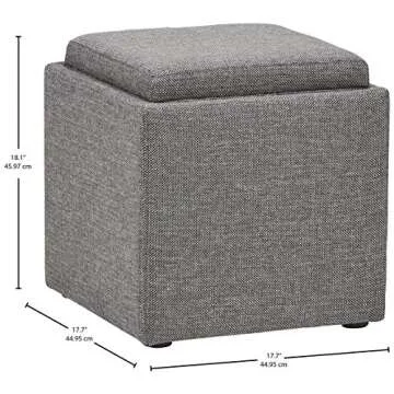 Amazon Brand – Rivet Ross Modern Tweed Lift-Top Storage Ottoman Pouf, 17.7"W, Grey Storm
