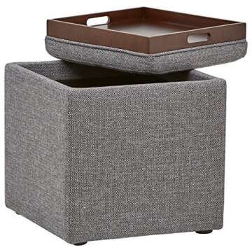 Amazon Brand – Rivet Ross Modern Tweed Lift-Top Storage Ottoman Pouf, 17.7"W, Grey Storm
