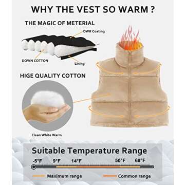 ELFJOY Cropped Puffer Vest Winter Sleeveless Womens Vests Outerwear Warm Stand Collar Padded Puffy Vests