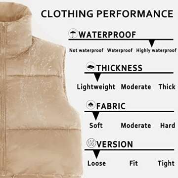 ELFJOY Cropped Puffer Vest Winter Sleeveless Womens Vests Outerwear Warm Stand Collar Padded Puffy Vests