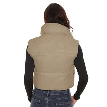 ELFJOY Cropped Puffer Vest Winter Sleeveless Womens Vests Outerwear Warm Stand Collar Padded Puffy Vests