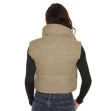 ELFJOY Cropped Puffer Vest Winter Sleeveless Womens Vests Outerwear Warm Stand Collar Padded Puffy Vests