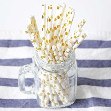 DELIGHTBOX Peach, mint green and gold paper straws set of 100 straws