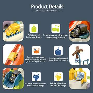 Ferthor Fun Car Rescue Adventure Toys Kids Car Toys for Boys Race Tracks for Toddler Zoo Ramp Vehicle Race Car Game Educational Kids Toys for 3 4 5 6 Year Old Boys（3 Mini Cars）