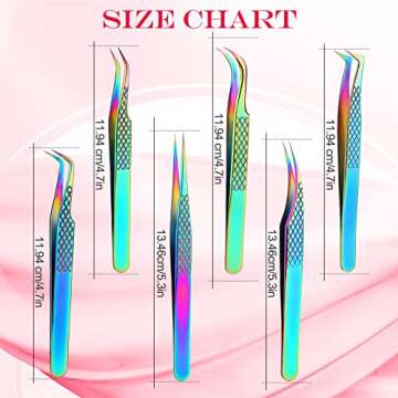 7 Pcs Eyelash Extension Tweezers Set Diamond Grip Lash Tweezer for Eyelash Extensions Japanese Stainless Steel Straight and Curved Tip Precision Tweezers Kits for Profession and Beginner (Colorful)