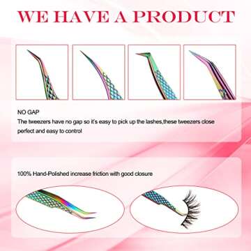 7 Pcs Eyelash Extension Tweezers Set Diamond Grip Lash Tweezer for Eyelash Extensions Japanese Stainless Steel Straight and Curved Tip Precision Tweezers Kits for Profession and Beginner (Colorful)