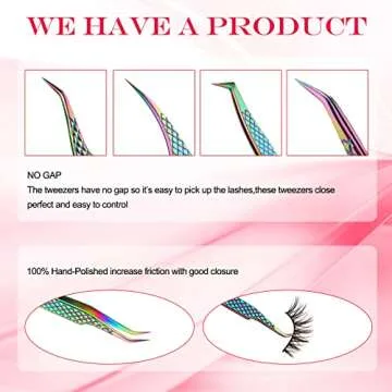 7 Pcs Eyelash Extension Tweezers Set Diamond Grip Lash Tweezer for Eyelash Extensions Japanese Stainless Steel Straight and Curved Tip Precision Tweezers Kits for Profession and Beginner (Colorful)